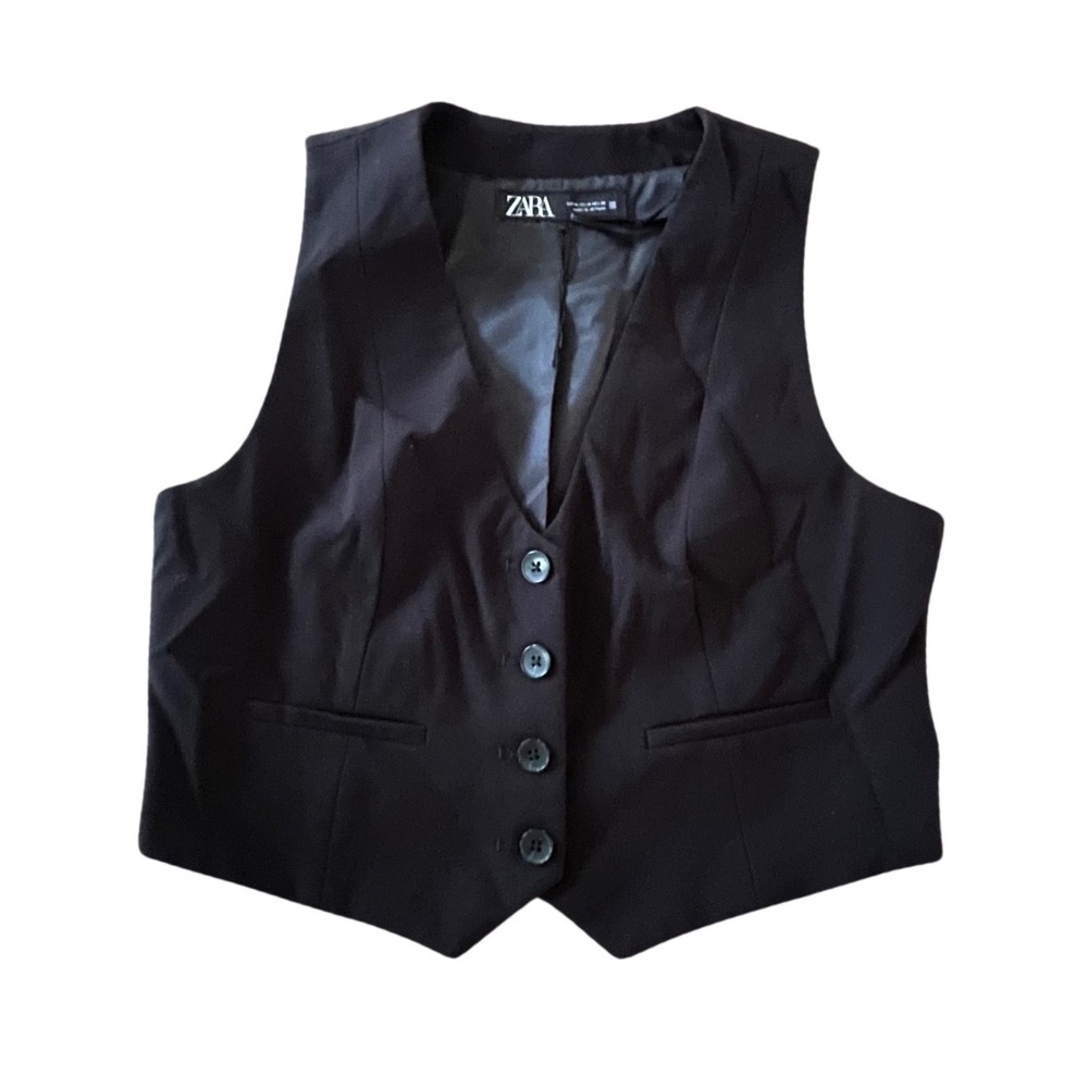 Zara Womens Black Tailored Button Front Waistcoat Vest Size Medium NWOT